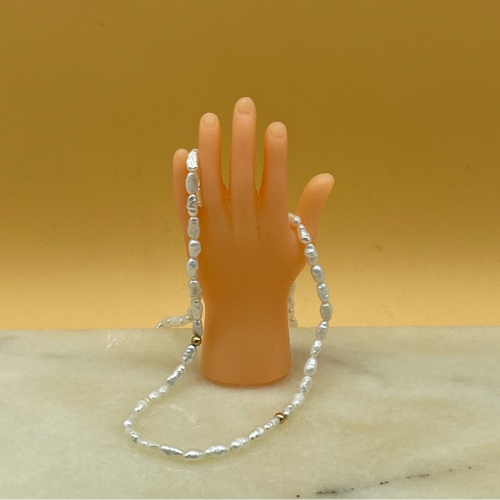 Vintage rice pearl necklace 14K clasp - 0021EU